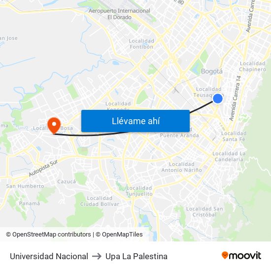 Universidad Nacional to Upa La Palestina map