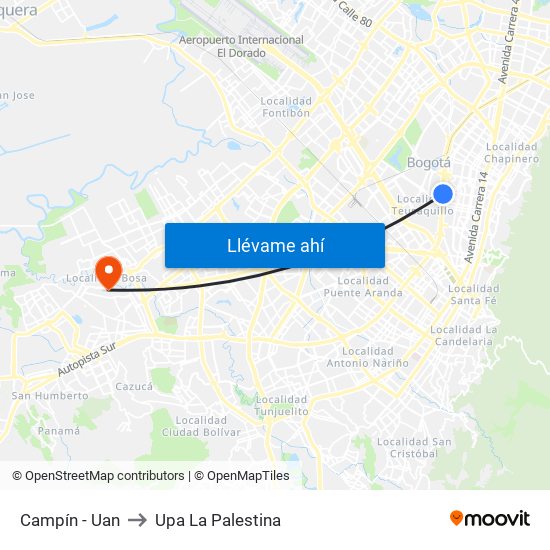 Campín - Uan to Upa La Palestina map