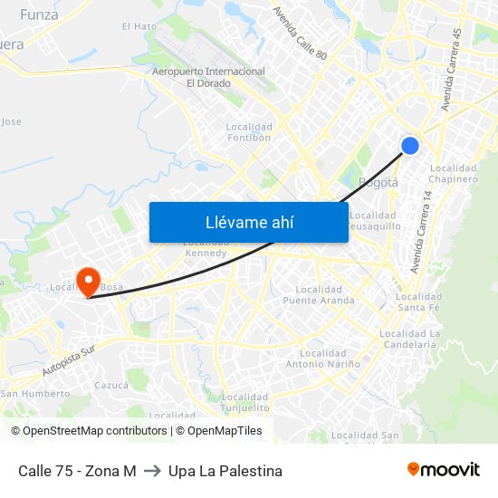 Calle 75 - Zona M to Upa La Palestina map