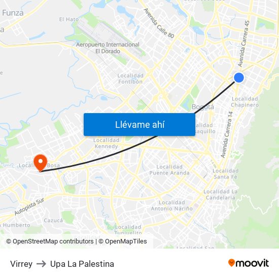 Virrey to Upa La Palestina map