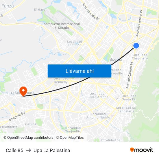 Calle 85 to Upa La Palestina map