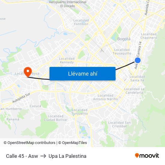 Calle 45 - Asw to Upa La Palestina map