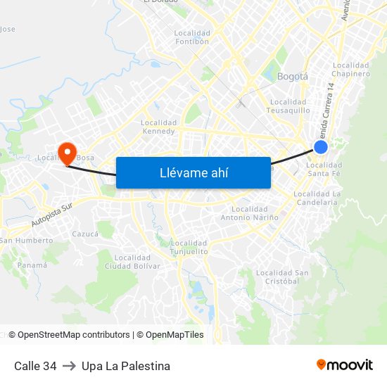 Calle 34 to Upa La Palestina map