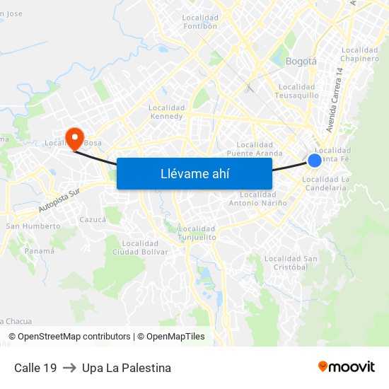 Calle 19 to Upa La Palestina map