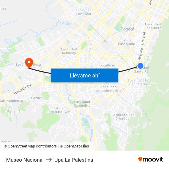 Museo Nacional to Upa La Palestina map