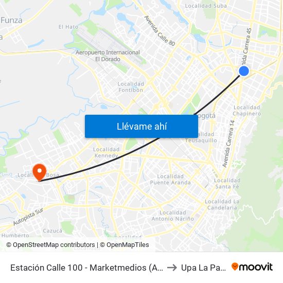 Estación Calle 100 - Marketmedios (Auto Norte - Cl 98) to Upa La Palestina map