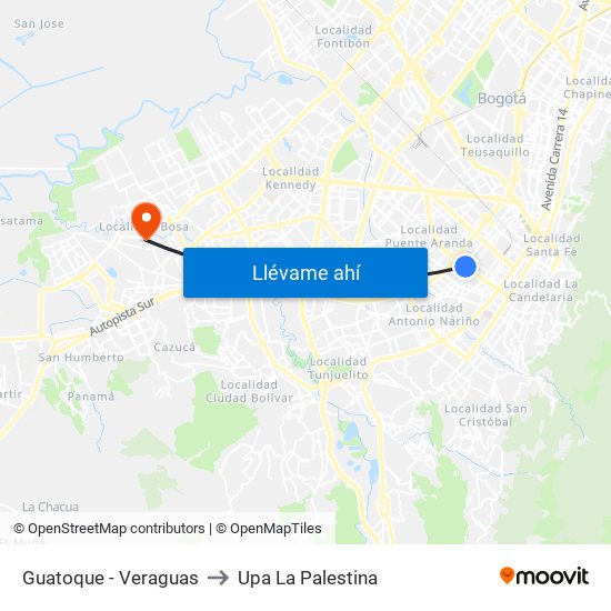 Guatoque - Veraguas to Upa La Palestina map