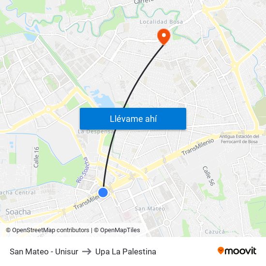 San Mateo - Unisur to Upa La Palestina map