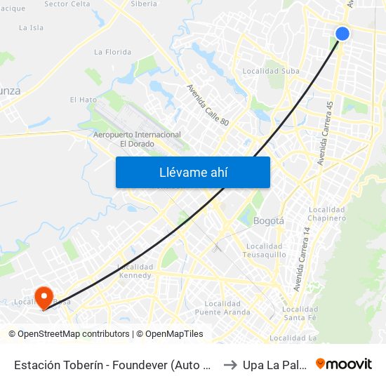 Estación Toberín - Foundever (Auto Norte - Cl 166) to Upa La Palestina map