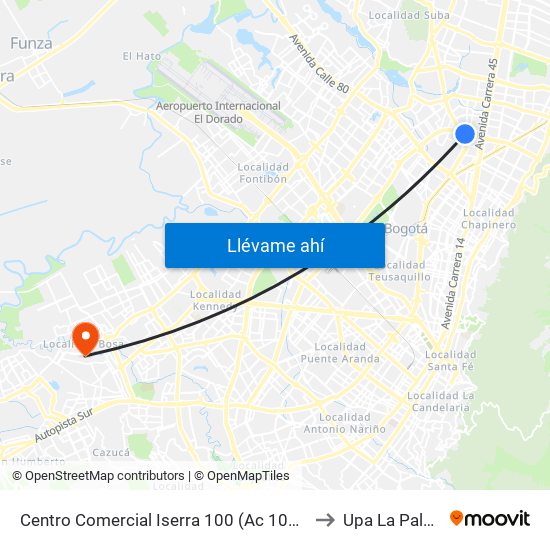 Centro Comercial Iserra 100 (Ac 100 - Kr 54) (B) to Upa La Palestina map