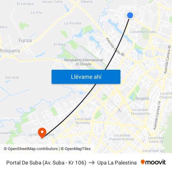 Portal De Suba (Av. Suba - Kr 106) to Upa La Palestina map