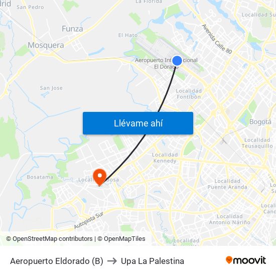 Aeropuerto Eldorado (B) to Upa La Palestina map