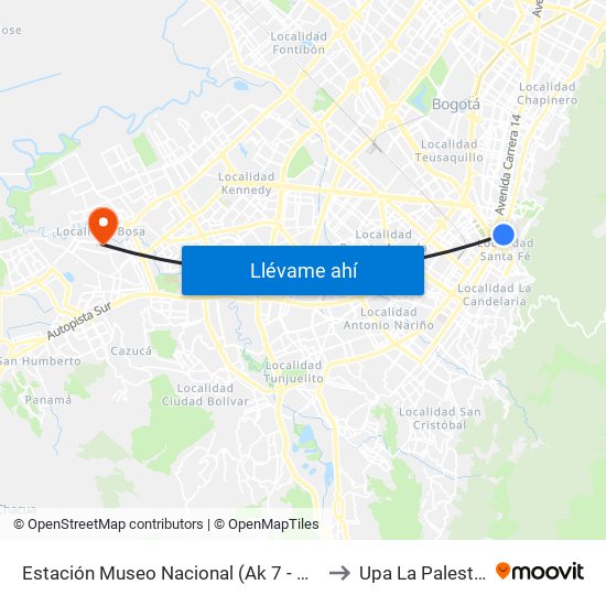 Estación Museo Nacional (Ak 7 - Cl 29) to Upa La Palestina map