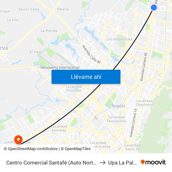 Centro Comercial Santafé (Auto Norte - Cl 187) (B) to Upa La Palestina map