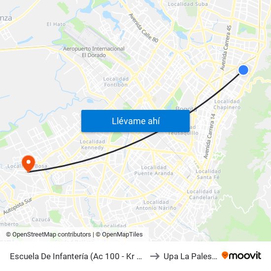 Escuela De Infantería (Ac 100 - Kr 11a) (B) to Upa La Palestina map