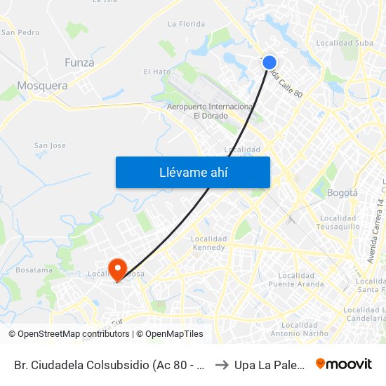 Br. Ciudadela Colsubsidio (Ac 80 - Kr 112a) to Upa La Palestina map