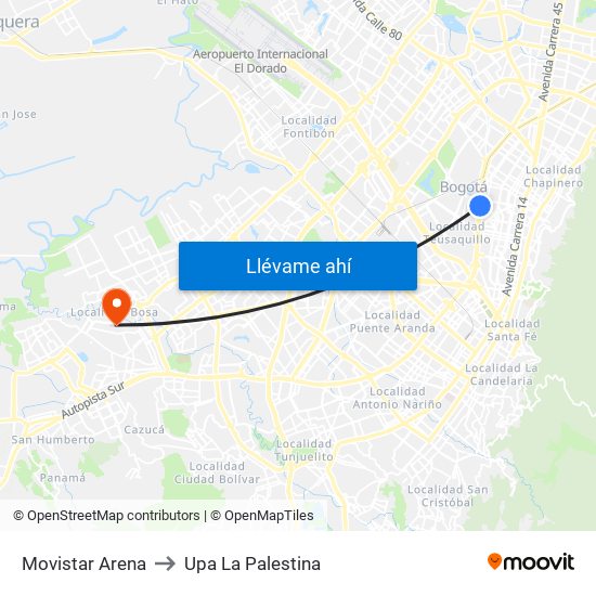 Movistar Arena to Upa La Palestina map