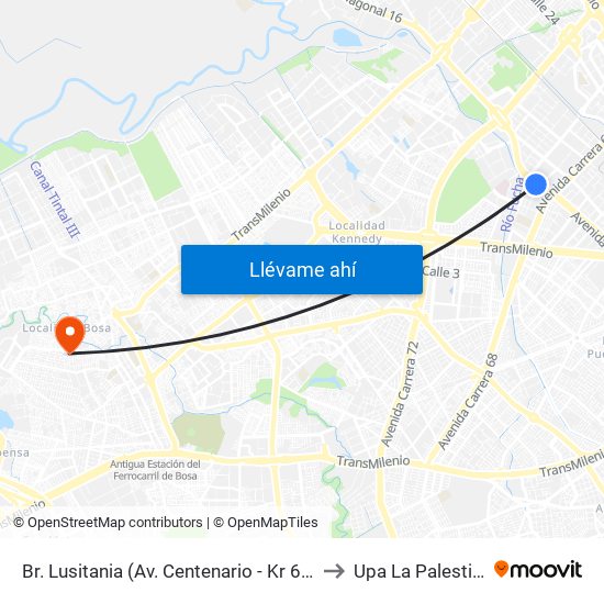 Br. Lusitania (Av. Centenario - Kr 68b) to Upa La Palestina map