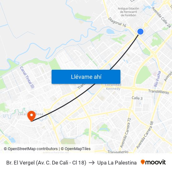 Br. El Vergel (Av. C. De Cali - Cl 18) to Upa La Palestina map