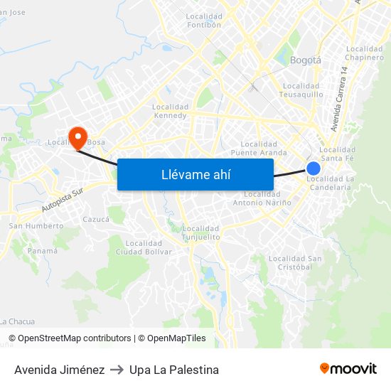 Avenida Jiménez to Upa La Palestina map