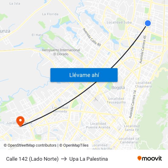 Calle 142 (Lado Norte) to Upa La Palestina map