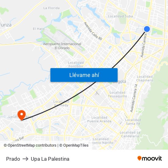 Prado to Upa La Palestina map