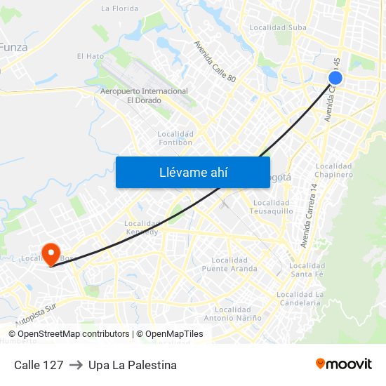 Calle 127 to Upa La Palestina map