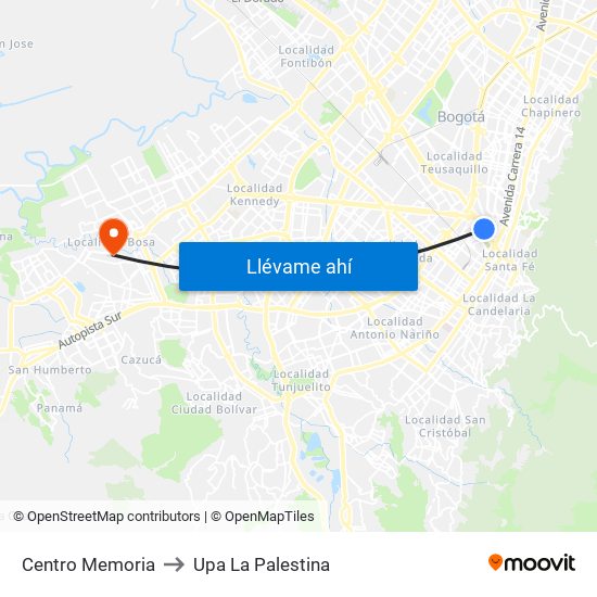 Centro Memoria to Upa La Palestina map