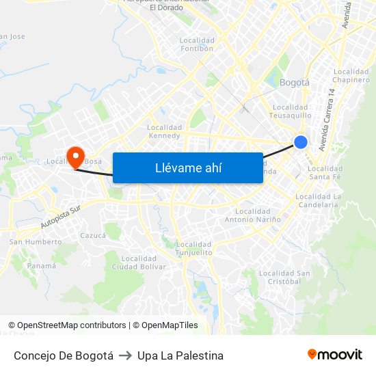 Concejo De Bogotá to Upa La Palestina map