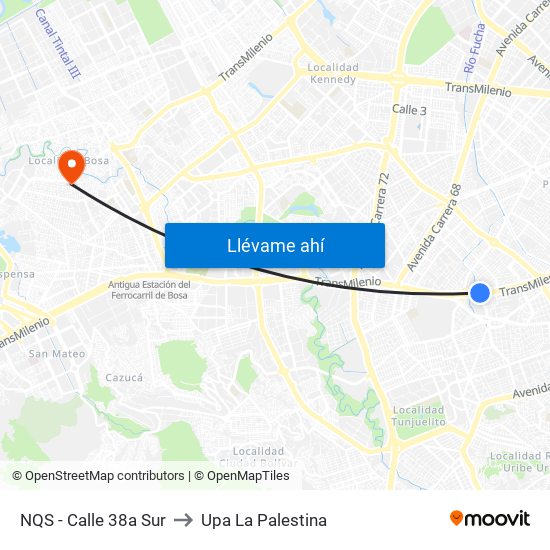 NQS - Calle 38a Sur to Upa La Palestina map
