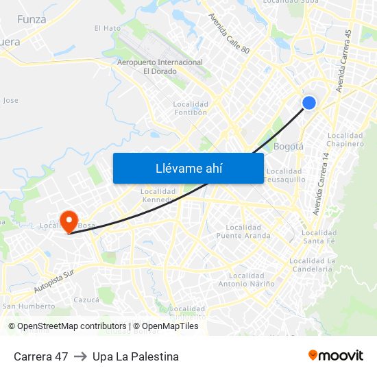 Carrera 47 to Upa La Palestina map