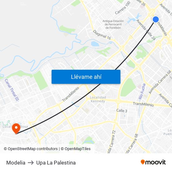 Modelia to Upa La Palestina map