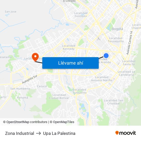 Zona Industrial to Upa La Palestina map