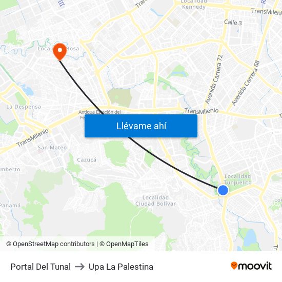 Portal Del Tunal to Upa La Palestina map