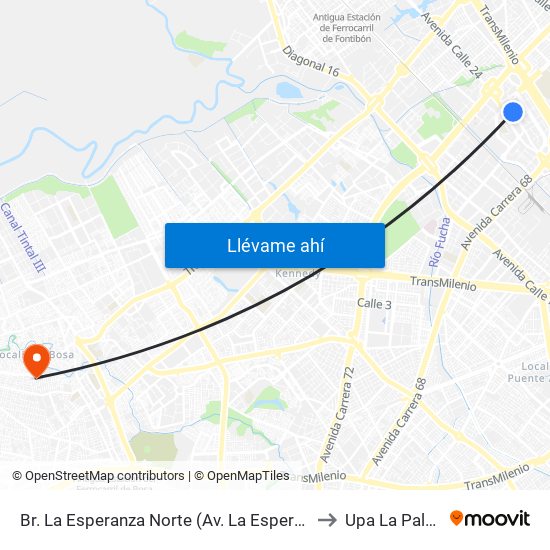 Br. La Esperanza Norte (Av. La Esperanza - Kr 69d) to Upa La Palestina map