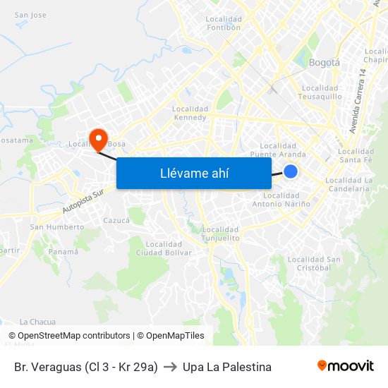 Br. Veraguas (Cl 3 - Kr 29a) to Upa La Palestina map