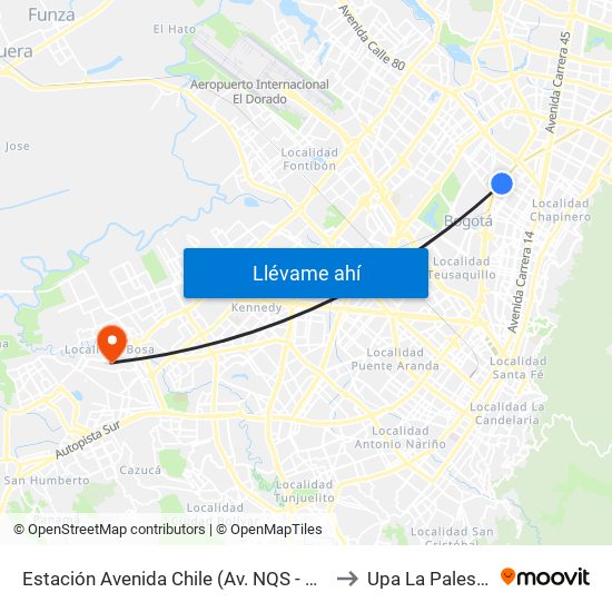 Estación Avenida Chile (Av. NQS - Cl 71c) to Upa La Palestina map