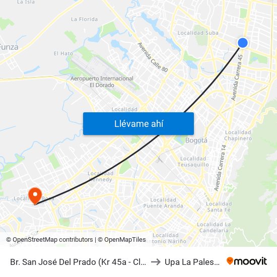 Br. San José Del Prado (Kr 45a - Cl 137) to Upa La Palestina map