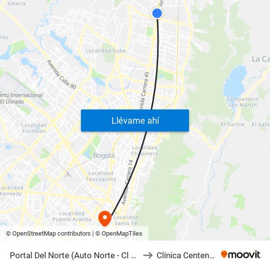 Portal Del Norte (Auto Norte - Cl 174a) to Clínica Centenario map