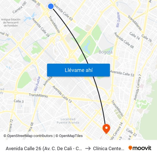 Avenida Calle 26 (Av. C. De Cali - Cl 51) (A) to Clínica Centenario map