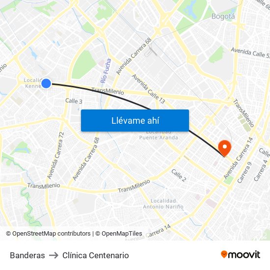 Banderas to Clínica Centenario map