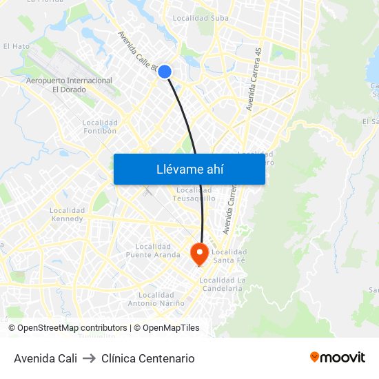 Avenida Cali to Clínica Centenario map