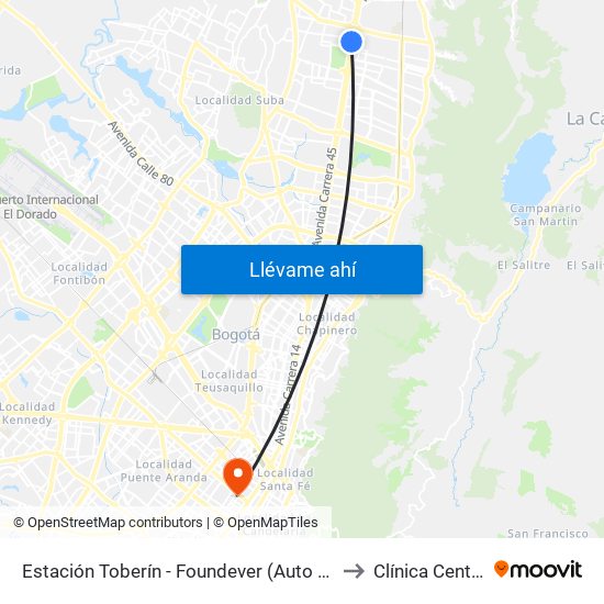 Estación Toberín - Foundever (Auto Norte - Cl 166) to Clínica Centenario map