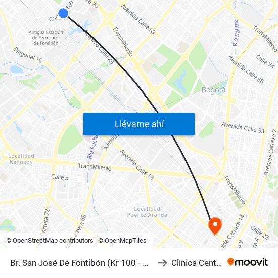 Br. San José De Fontibón (Kr 100 - Av. Esperanza) to Clínica Centenario map