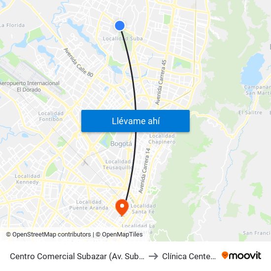 Centro Comercial Subazar (Av. Suba - Kr 91) to Clínica Centenario map