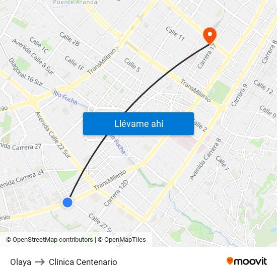 Olaya to Clínica Centenario map