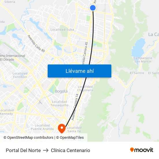 Portal Del Norte to Clínica Centenario map