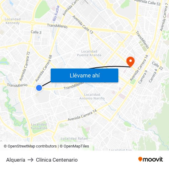 Alquería to Clínica Centenario map