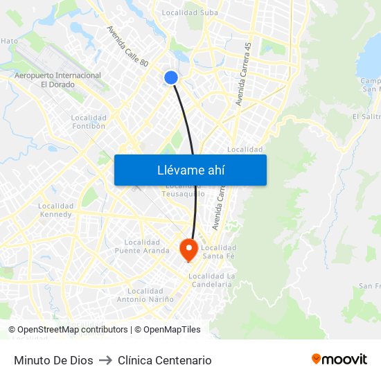 Minuto De Dios to Clínica Centenario map