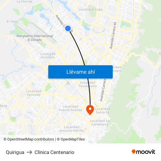 Quirigua to Clínica Centenario map